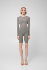 Transparent long-sleeve top with asymmetric hem