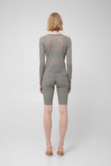 Transparent long-sleeve top with asymmetric hem